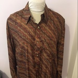 Angadi Silk Indian Brown Shirt Geometric Large 44